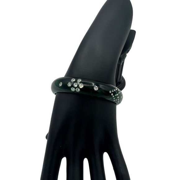 Rhinestone Embellished Green Acrylic Bangle Bracelet - Picture 2 of 4